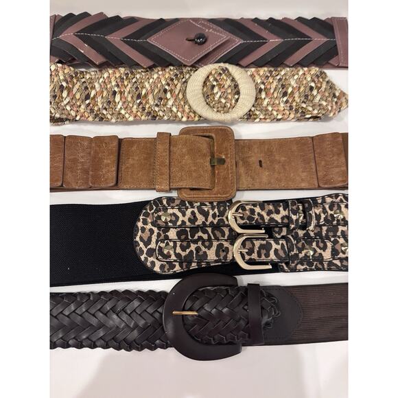5 Vintage 80\'s 90\'s Womens Stretch Belts Wide Retro Glam Corset Animal Print Lot